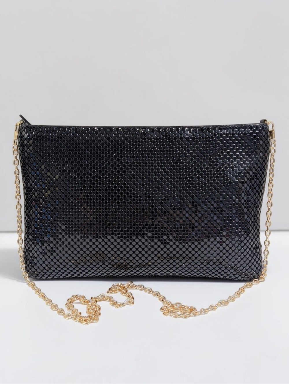 Vintage Whiting & Davis Black Mesh Crossbody Bag with Gold Chain